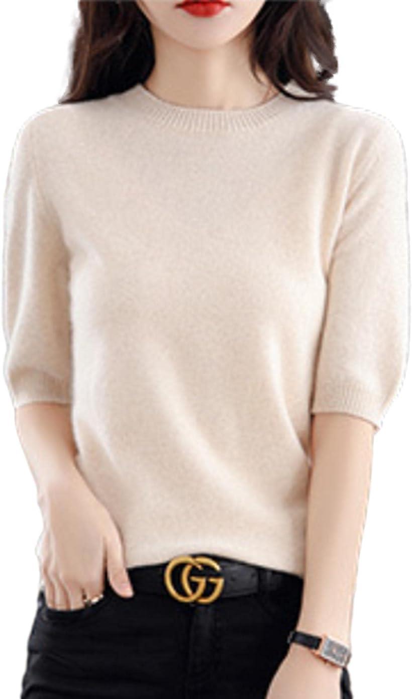 ニット 半袖 サマーニット ニットソー レディース トップス カットソー シンプル カジュアル 無地 ゆっ..