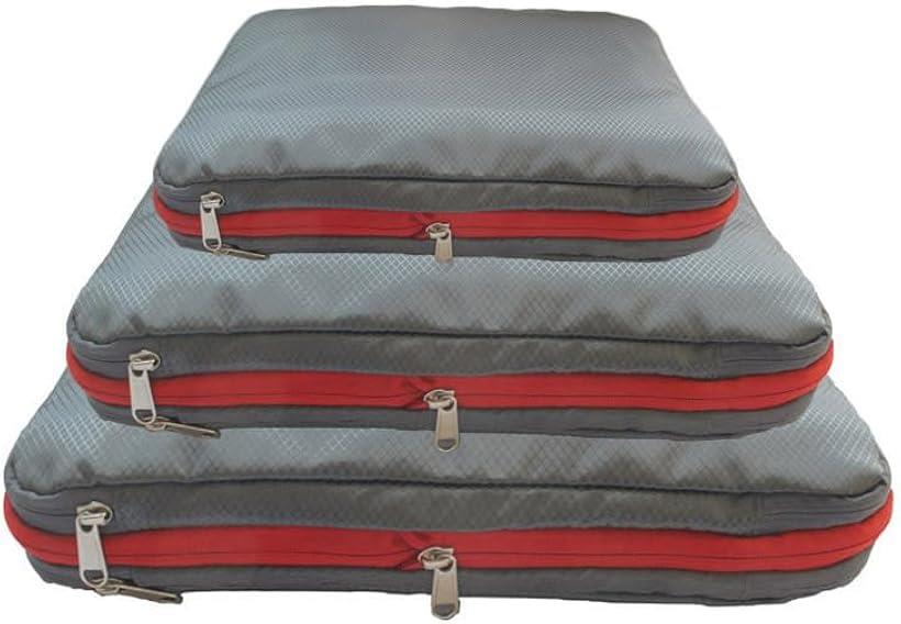 旅行用圧縮袋 トラベルポーチ ファスナー 圧縮 衣類スペース節約 乾湿分離 軽量3サイズセットセット (グレー)