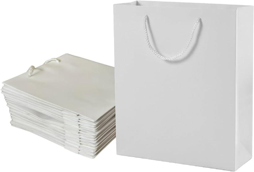 紙袋 ラッピング 無地 手提げ袋 ギフトバッグ マチあり 15枚セット (M, 白)