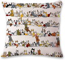 100匹のねこ クッションカバー 45x45cm かわいい 猫 綿麻(45 cm x 45 cm)