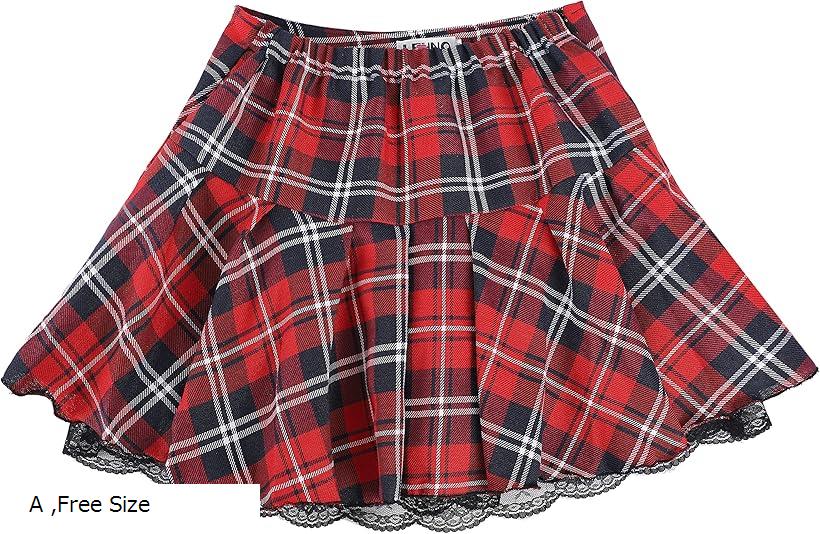 ウエストゴム入り チェック柄 スカート フリーサイズ A (A, Free Size)