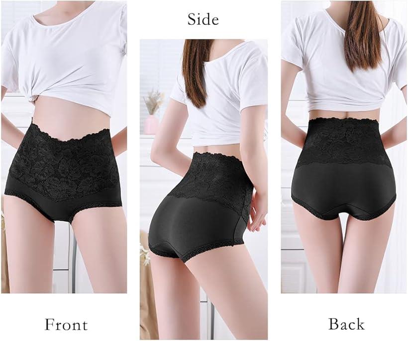 レースハイウエストショーツ 3枚セット セクシー シームレス ハイライズ(ブラック・グレー・ベージュ, XL)