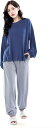 母の日 ルームウェア パジャマ 部屋着 レディース 上下セット 長袖 暖かい 可愛い(ブルー&グレー XL)