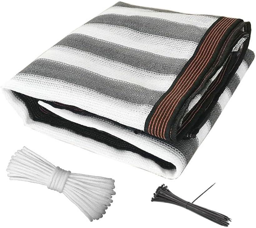 ベランダ目隠し 日除けシェード 遮光ネット バルコニー マンション UVカット 50CMごとに3つのロープ穴 (グレー+白, 0.9Mx6M)