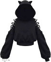 猫耳パーカー レディース コスプレ ハロウィン ルームウェア 服 長袖 黒(ブラック, XL)