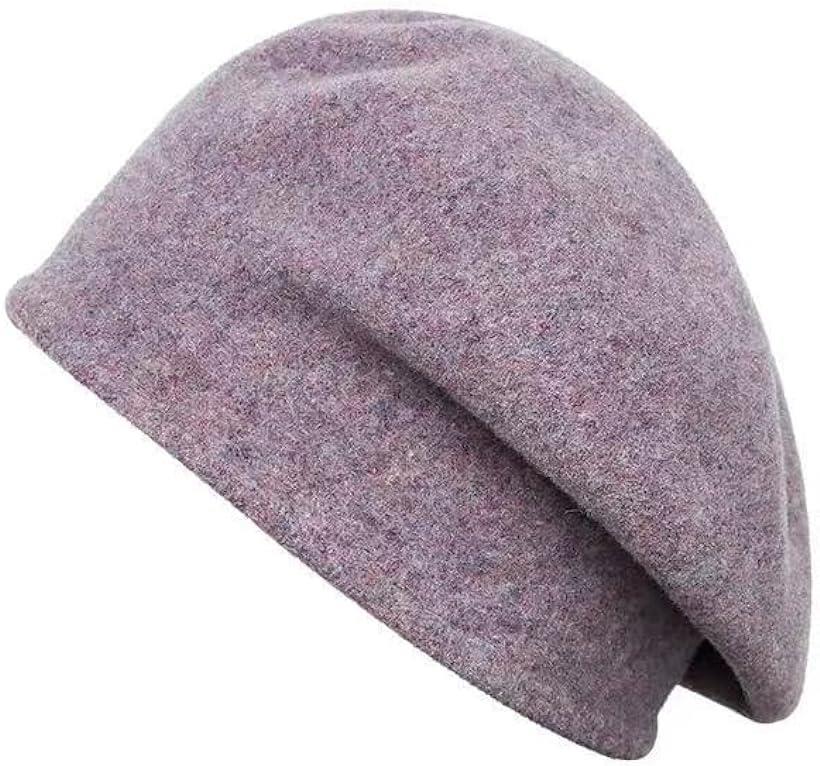 ウール帽子 ベレー帽 ビーニー 形を変えられる 3WAY帽子 ウール100％ 男女兼用 折り畳み式帽子 ハット( パープル, 58.0 cm)