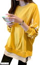 レディース トレーナー 重ね着風 レイヤード スウェット ゆったり 長袖 トップス(イエロー, XL)(4)