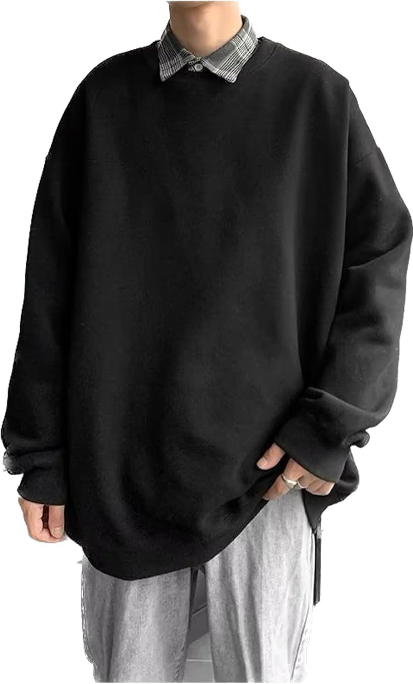 メンズ トレーナー 長袖 丸襟 Tシャツ プルオーバー カジュアル(3XL, ブラック)