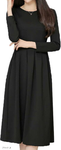 ワンピース 長袖 フォーマル セレモニー クルーネック ストレッチ 素材 レディース 冠婚葬祭 演奏会 学校 行事(ブラック, S) ワンピース 長袖 フォーマル セレモニー クルーネック ストレッチ 素材 レディース 冠婚葬祭 演奏会 学校 行事(ブラック, S)