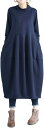 ゆったりワンピース 部屋着 レディース コクーン ハイネック ミモレ丈 冬 秋冬 服(ネイビー, L)