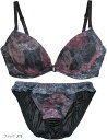レディース ブラジャー ショーツ 上下セット ブラショーツセット 女性下着 3/4 カップ 盛るブラ 刺繍ブラ 花柄セット サイドレース有り(ブラック, F75)(4)