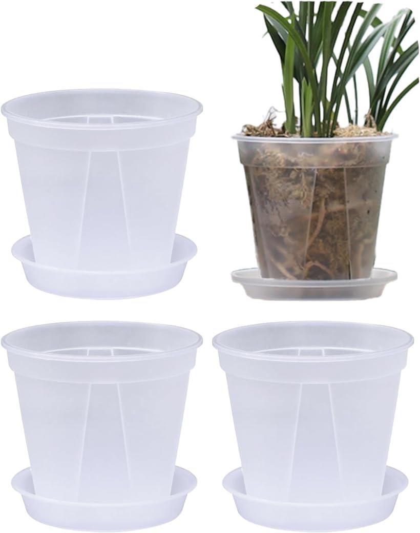 スリット鉢 透明 プラスチック 底皿付き 4個セット 観葉植物 (5号)