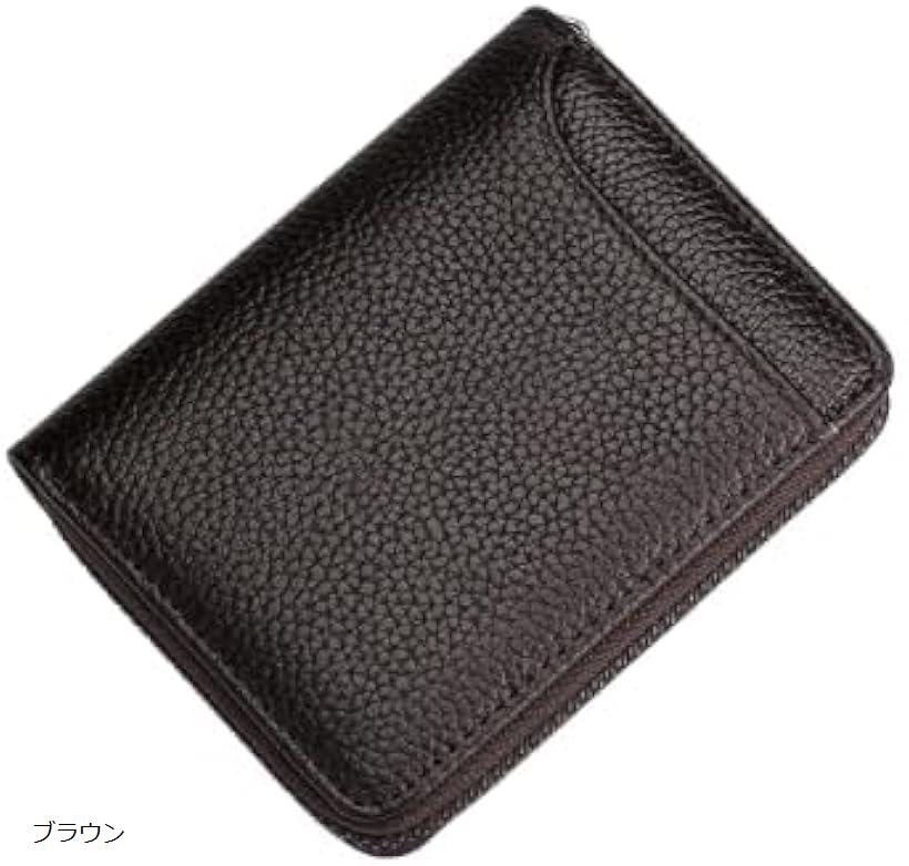 ミニ財布 コインケース ボックス型 コンパクト ファスナー(ブラウン)