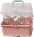 哺乳瓶ラック 乾燥ラック 収納ボックス ほこり防止 衛生的 カバー付き 持ち運び便利 大容量( ピンク)