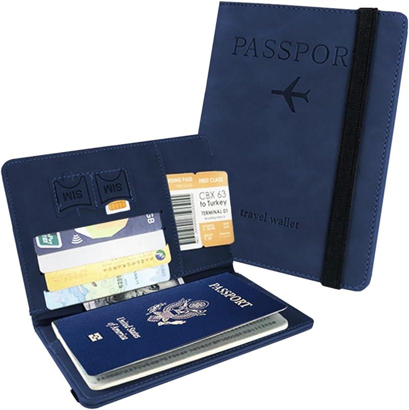 パスポートケース スキミング防止 パスポートカバー マルチケース 電波遮断 トラベルグッズ 薄型 (ネイビー)