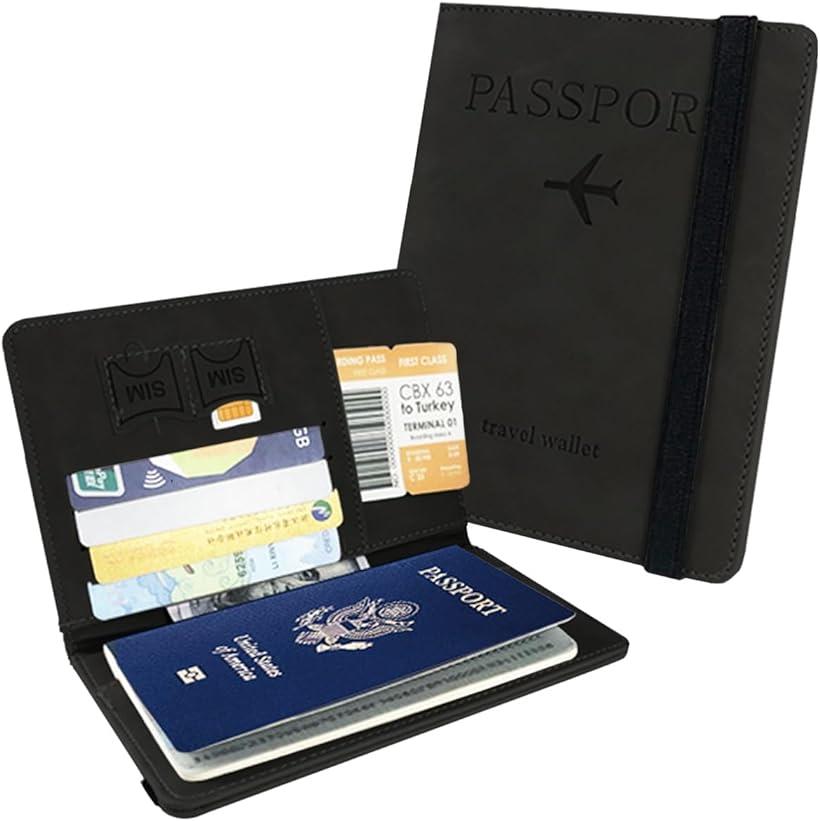 パスポートケース スキミング防止 パスポートカバー マルチケース 電波遮断 トラベルグッズ 薄型 (ブラック)