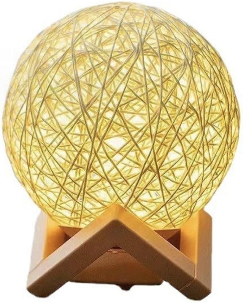 PLEAVIT テーブルランプ ベッドサイドライト ラタン 照明 寝室 モダン 和風 丸 球体 月 星 ベージュ