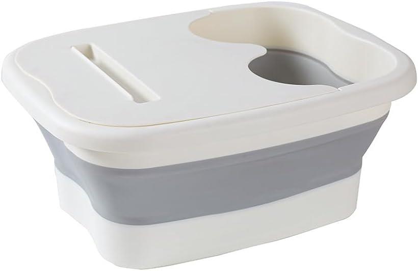 フットバス 足湯 蓋付き スマホ設置可能 折り畳み 足つぼマッサージ 持ち運び収納 ホワイト (ホワイト)