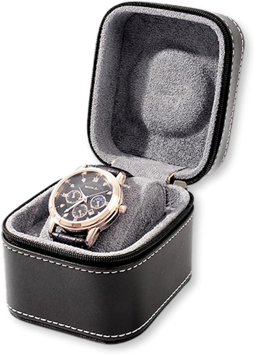 Lezalic 腕時計 ケース 四角 1本 収納 ウォッチ ボックス レザー 時計 携帯 旅行 出張 持ち運び 保護 化粧箱 (ブラック)