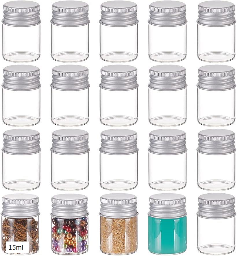 20点15ml ガラスボトル ガラス瓶 ミニボトル 小分け 密閉 アルミ蓋 化粧品容器 サンプル 液体バイアル 保存容器 保管 調味料ボトル(15ml)