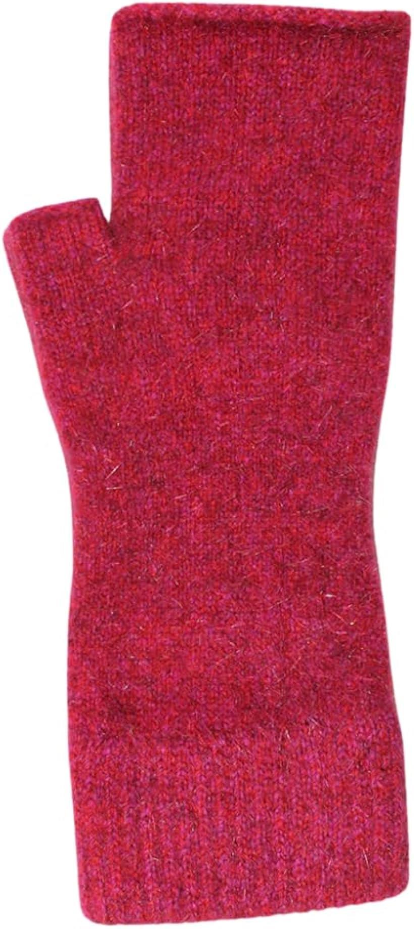 LOTHLORIAN ポッサムメリノハンドウォーマー ウール手袋 ウールミトン 指空き手袋 タッチパネル対応 防寒 保温 冷え対策 (ラズベリー)