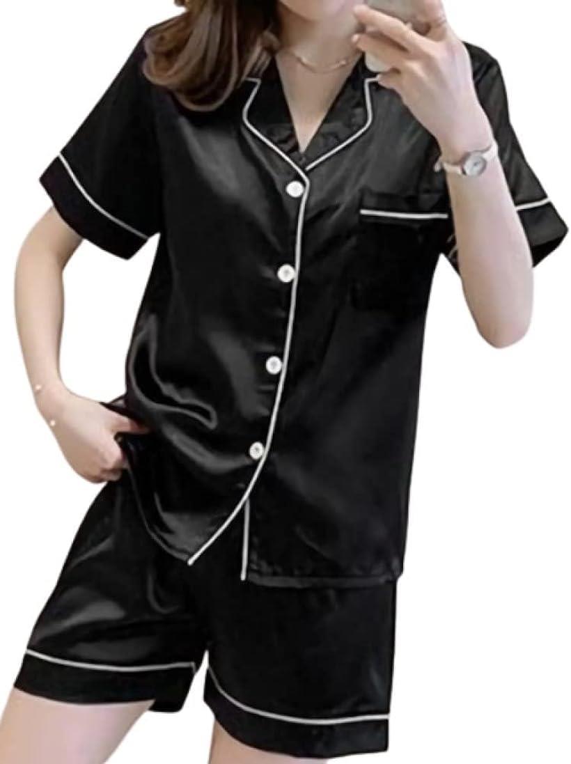 母の日 [アスペルシオ] ルームウェア 半袖 短パン 上下セット 可愛い パジャマ レディース 襟付き セットアップ (3XL) ブラック