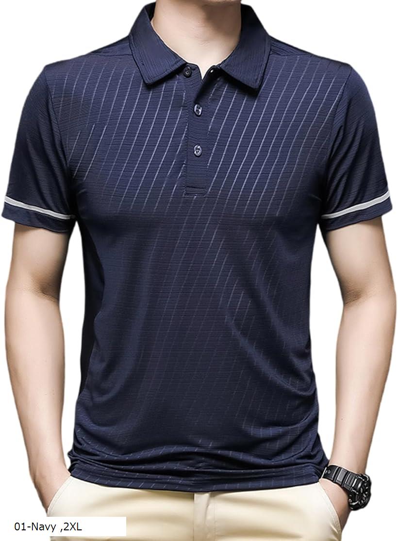 カジュアルシャツ メンズ tシャツ 接触冷感 アウトドア 半袖 ポロシャツ 涼しい 薄手 POLO 通気性 ビジネス トップス 通勤 夏(01-Navy, 2XL)