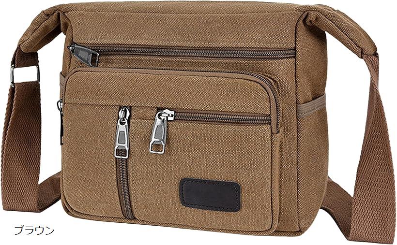 メンズ 斜め掛け ショルダー バッグ 軽量 大容量 肩掛け かばん キャンバス 帆布 ブラウン (ブラウン, 横幅23cmx奥行9cmx高さ)