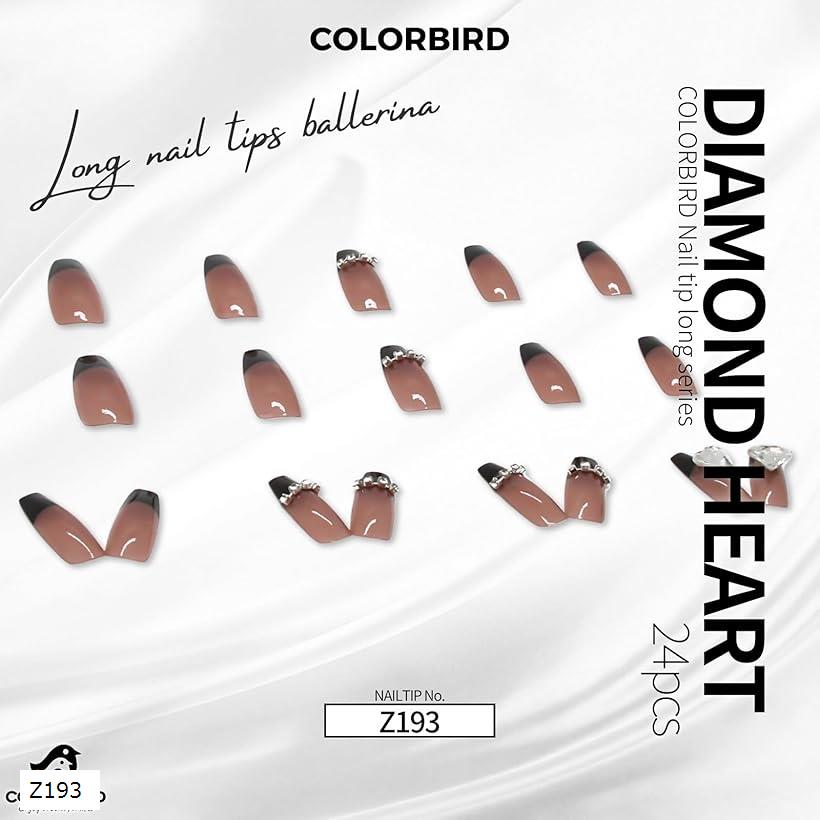 ネイルチップ ロング 24枚 黒 付け爪 短め 可愛い バレリーナ Z193 (黒, ロング)