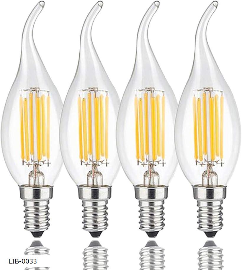 KY LEE LED電球 E12口金 C35 曲がりくねったチップ フィラメントキャンドル電球 2700K電球色 6W 非調光 小型電球 白熱電球60W形相当 4個入り (LIB-0033)(3)