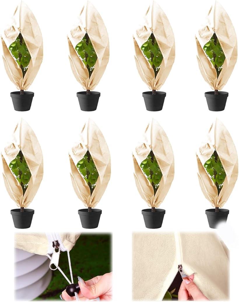 防寒 凍結防止 植物保護カバー 不織布 ジッパー付き 冬 寒さ 霜除け 保温シート 防虫ネット 8枚セット・80cmx100cm (8枚セット・80cmx100cm)