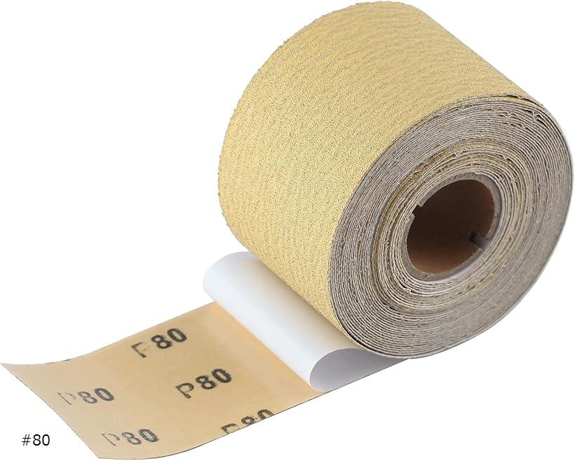 紙ヤスリ サンドペーパーロール 紙やすりロール ロールサンドペーパー 研磨ロール PSA 70mmx9m #80 (イエロー, 幅70mmx長さ9m)