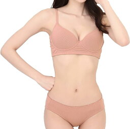 【全品P5倍★4/27 9:59迄】 レディース ノンワイヤー ブラジャー ブラ ショーツ 上下セット 女性 下着 大人 リブ 無地