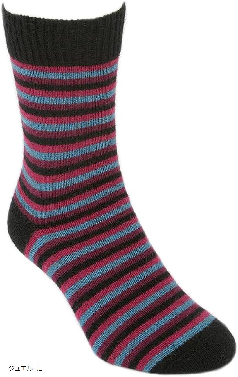 ポッサムメリノ マルチストライプ ソックス キャンプソックス ウール靴下 ウールソックス 男女兼用 防寒 アウトドア 26.5-28(ジュエル, L)