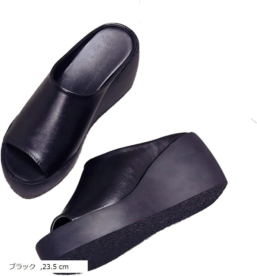 厚底サンダル クッション性 滑りにくい 無地 カジュアル レディース オープントゥ ウェッジソール ストーム (ブラック, 23.5 cm)