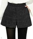 ショートパンツ チェック柄 ウエストゴム レディース ホットパンツ グレンチェック 短パン(ブラック, L)
