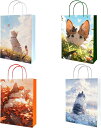 紙袋 手提 ラッピング 猫の四季 4枚入 4種類 おしゃれ 可愛い ねこ プレゼント A4 紙バッグ 26x8x36cm 厚手タイプ(カラード)