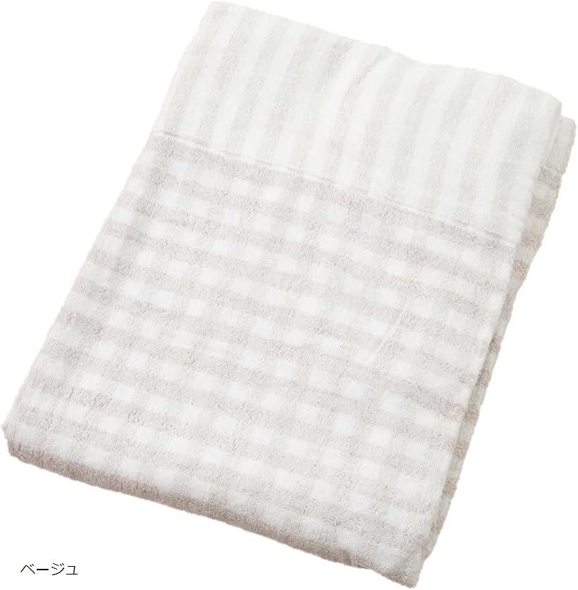タオルケット シングル 厚手 夏用 綿100％ おしゃれ 軽い オールシーズン 保育園 140 x 190 cm チェック ベージュ (ベージュ, シングル)