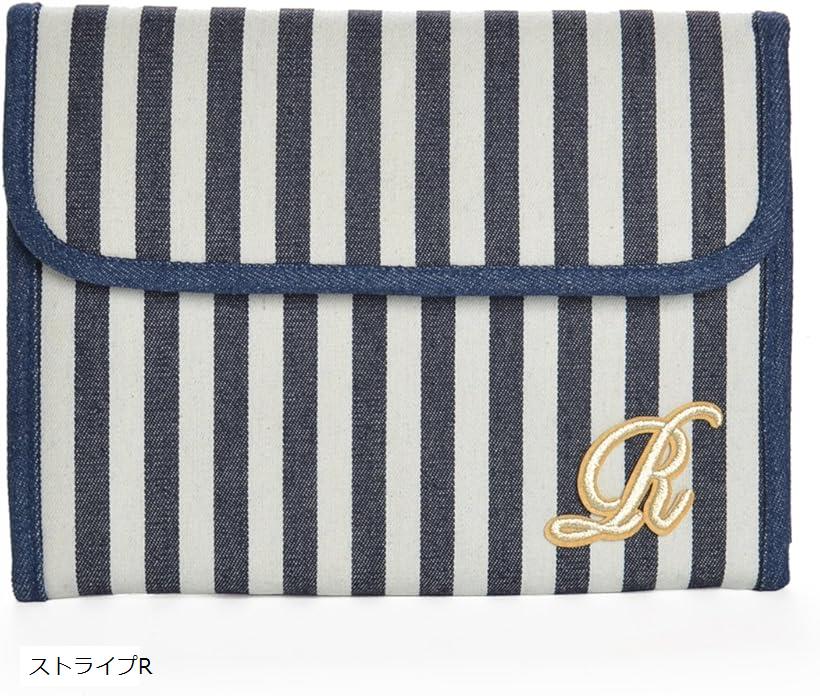 母子手帳ケース イニシャル デニム地 ジャバラ 二人用 診察券 お薬手帳 通帳(ストライプR)