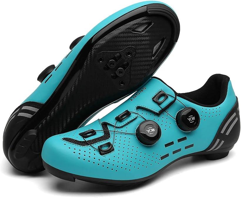 ロードシューズ ビンディング サイクル 靴 SPD SL LOOK 対応( ターコイズブルー, 30.0 cm)