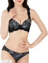 レディース ブラジャー 上下セット ブラショーツセット 女性下着 3/4 カップ 花柄 シアー フェミニン レース 脇高 刺繍 薄い 太め キレイメ 花柄ブラ(ブラック, B75)(4)