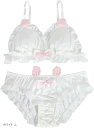 大きいサイズ ゆめかわ フリフリ ノンワイヤー ブラ ショーツ セット(ホワイト, L)(4)