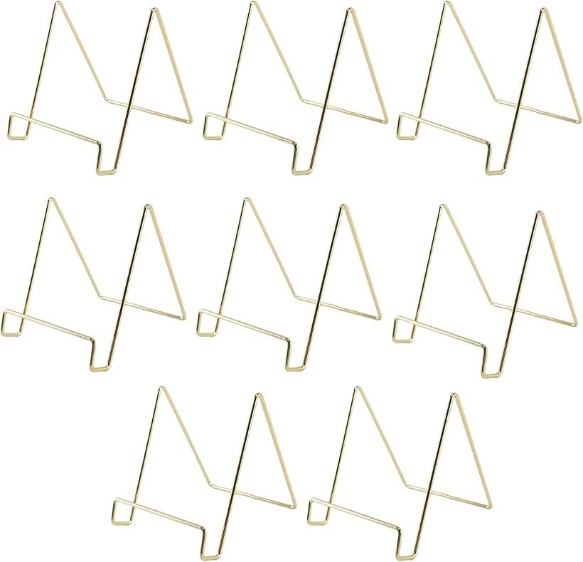 ブックスタンド ゴールド ワイヤースタンド 本立て 写真立て 色紙 カタログ イーゼル ディッシュスタンド 金属製 8個セット(ゴールド, フリー)