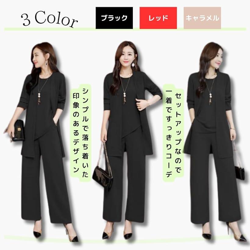 レッドレイ スーツ レディース 3点セット フォーマル パンツ(ブラック, XS)