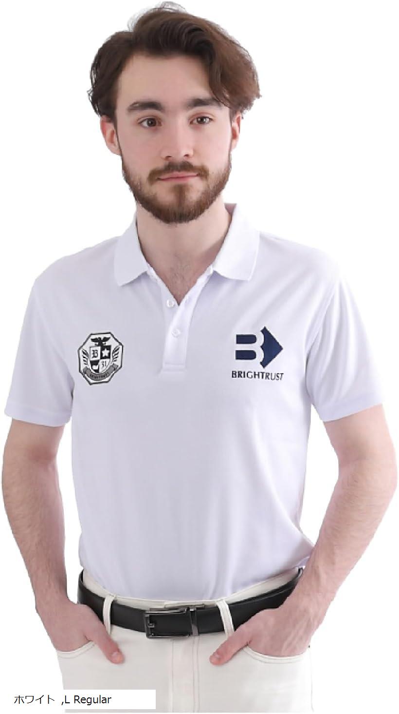 ポロシャツ メンズ ゴルフ ウエア 半袖 ポリエステル 速乾 通気性 ストレッチ ウェア 刺繍(ホワイト, L Regular)