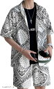 アスペルシオ ペイズリー柄 半袖短パン 上下セット ストリート系 襟付きシャツ 半ズボン メンズ 半袖セット セットアップ 2点セット 柄シャツ 柄物 アウトド...