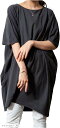 チュニックtシャツ レディース 半袖 春 夏 ゆったり 無地 薄手 綿100 ロング tシャツワンピース 可愛い おしゃれ 部屋着(チャコールグレー, M-L)