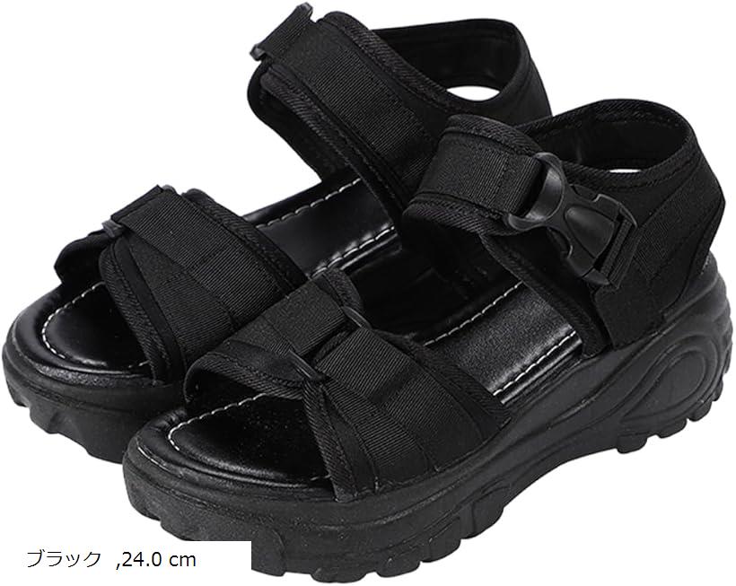 レディース 厚底 スポーツ サンダル アウトドア 疲れにくい 7cm 大きめサイズ おしゃれ フラット(ブラ..