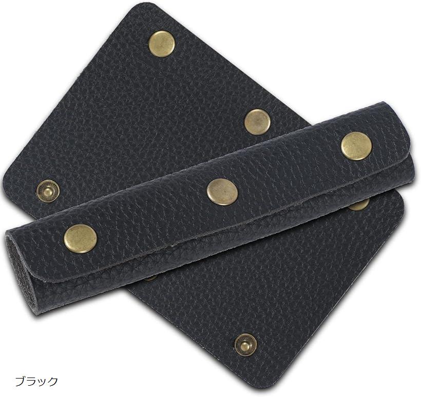 バッグ 持ち手カバー 3つボタンタイプ トートバッグ PU カゴバッグ 2枚1組セット(ブラック, 13 x 9cm)