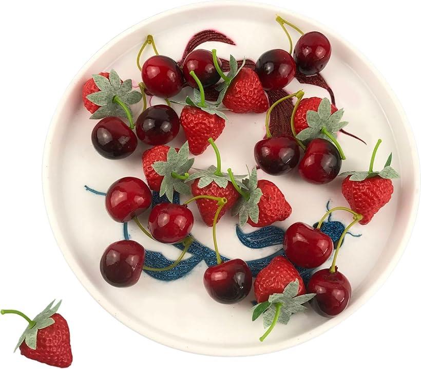 食品サンプル そっくり さくらんぼ ディスプレイ 40個セット ケーキ 果物 果物屋さんの 本物そっくり (紅, 23.8 x 19.2 x 4.2 cm)